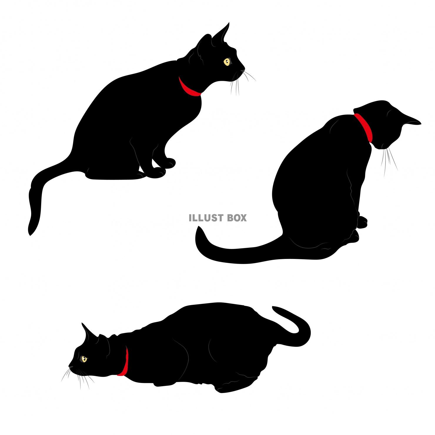 黒猫3ポーズセット③　素材・イラスト