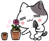 バラの植え替えをしているにゃんこのイラスト＜ぶち猫　にゃんこ＞