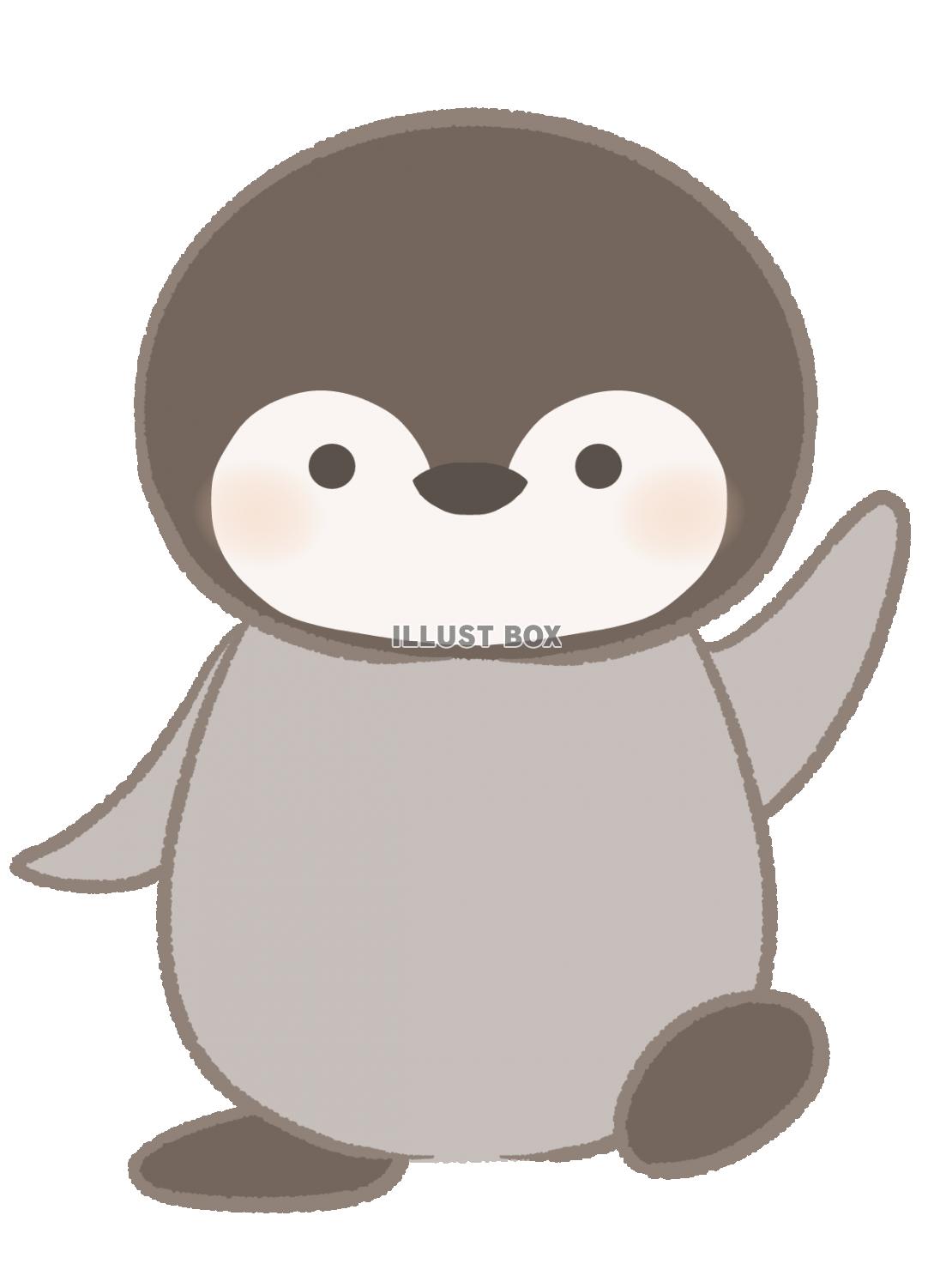 片手をあげるペンギンのイラスト　線あり