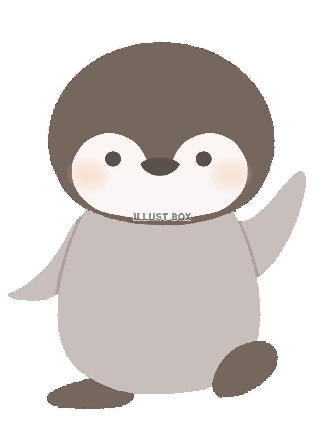 無料イラスト 片手をあげるペンギンのイラスト 線なし