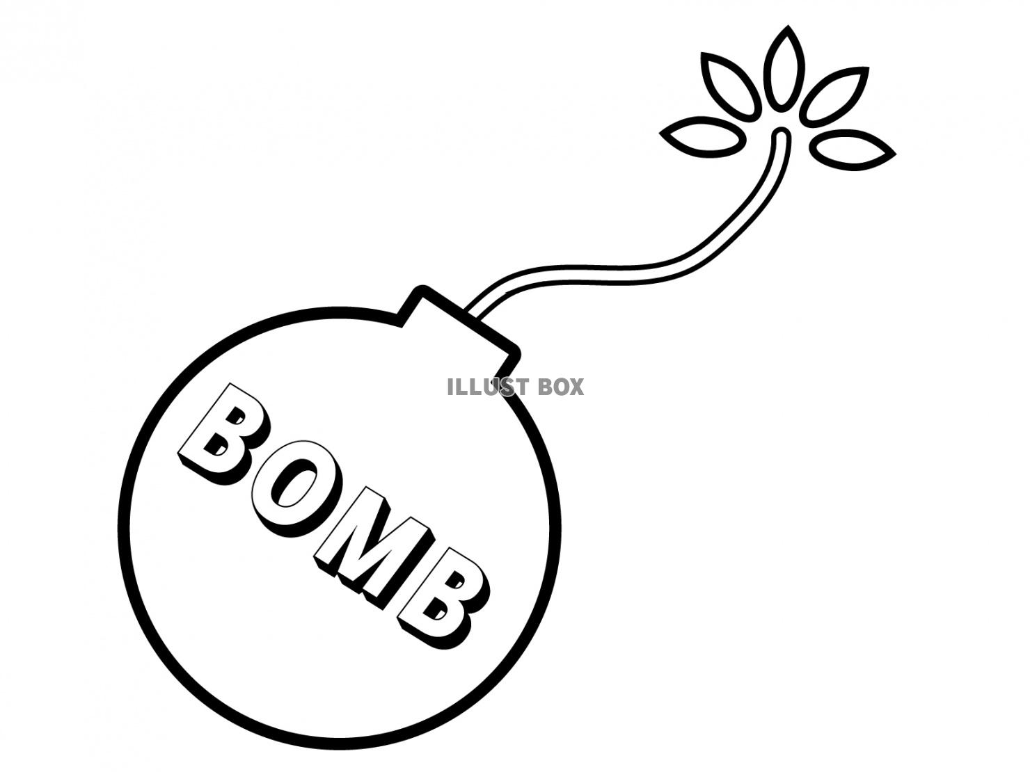 爆弾の線画イラスト、BOMBの文字