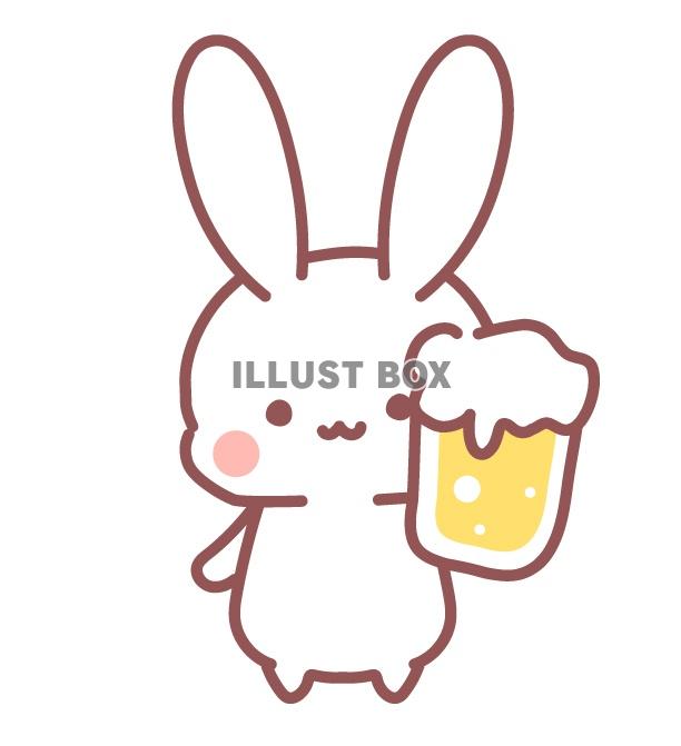 ビールで乾杯するうさぎさんのイラスト素材