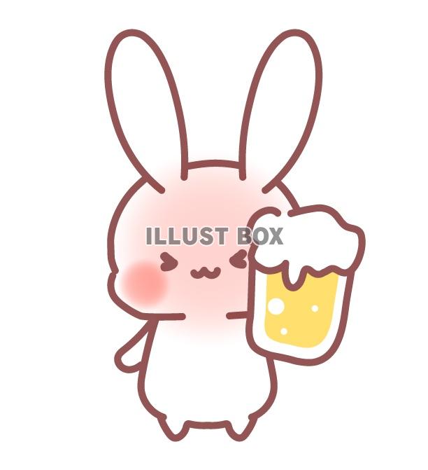 ビールで酔っ払ったしろうさぎさんのフリーイラスト