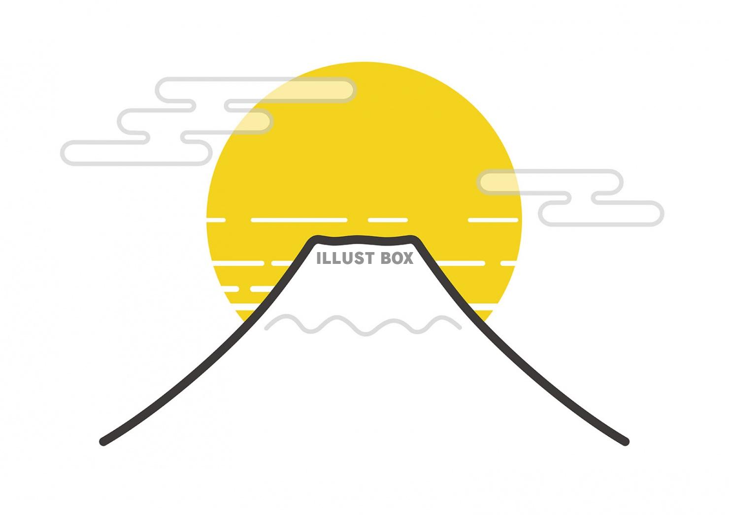 富士山と太陽のシンプルなシンボルイラスト