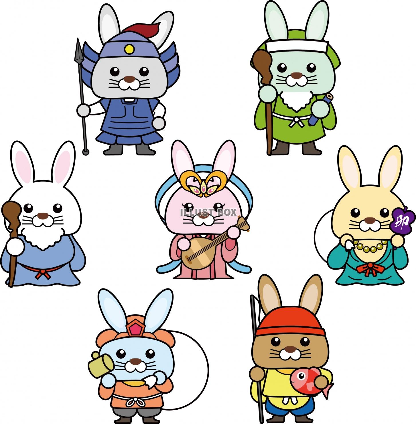 かわいいうさぎの七福神のイラスト