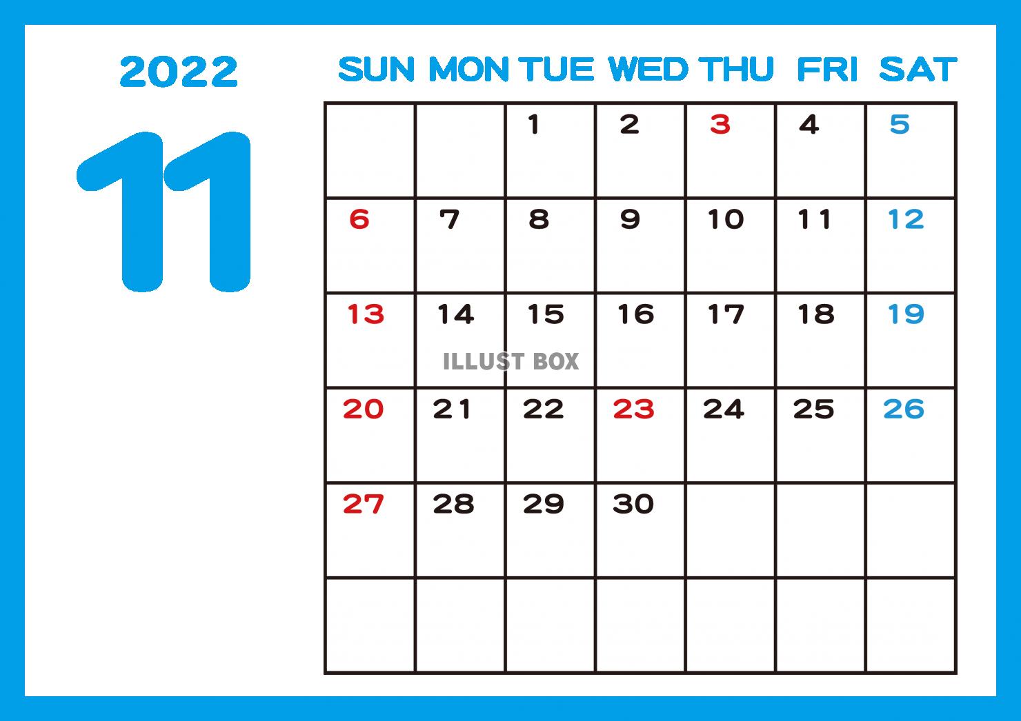 7_カレンダー_2022・11月・水色枠・横