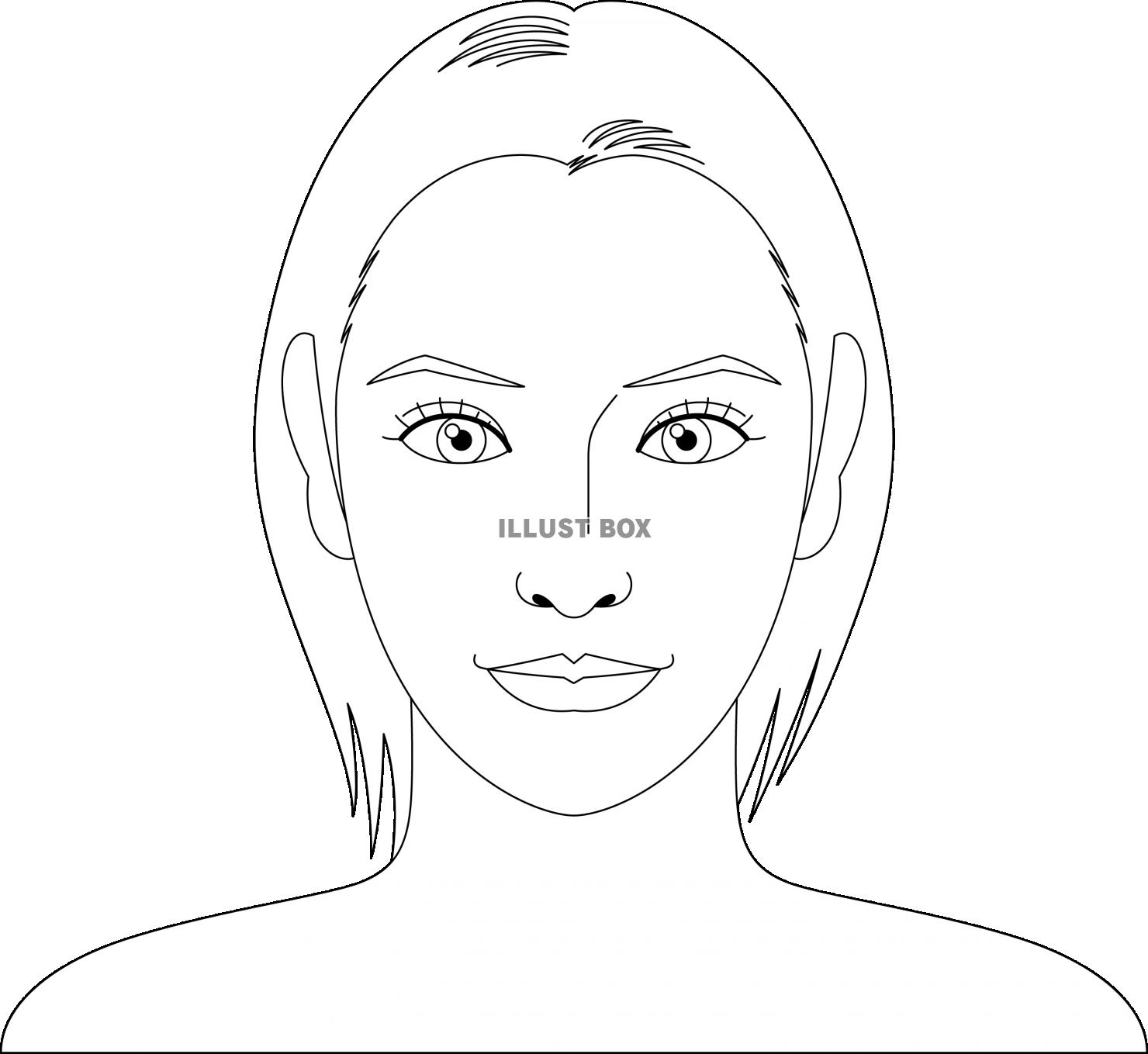 健康的な若い女性の顔　美容のイメージ　塗り絵