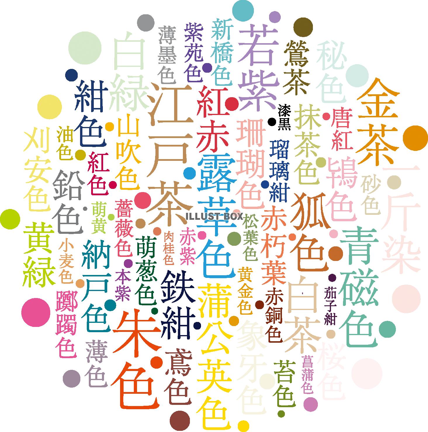 日本の伝統色の色名のカラフルなレイアウト 