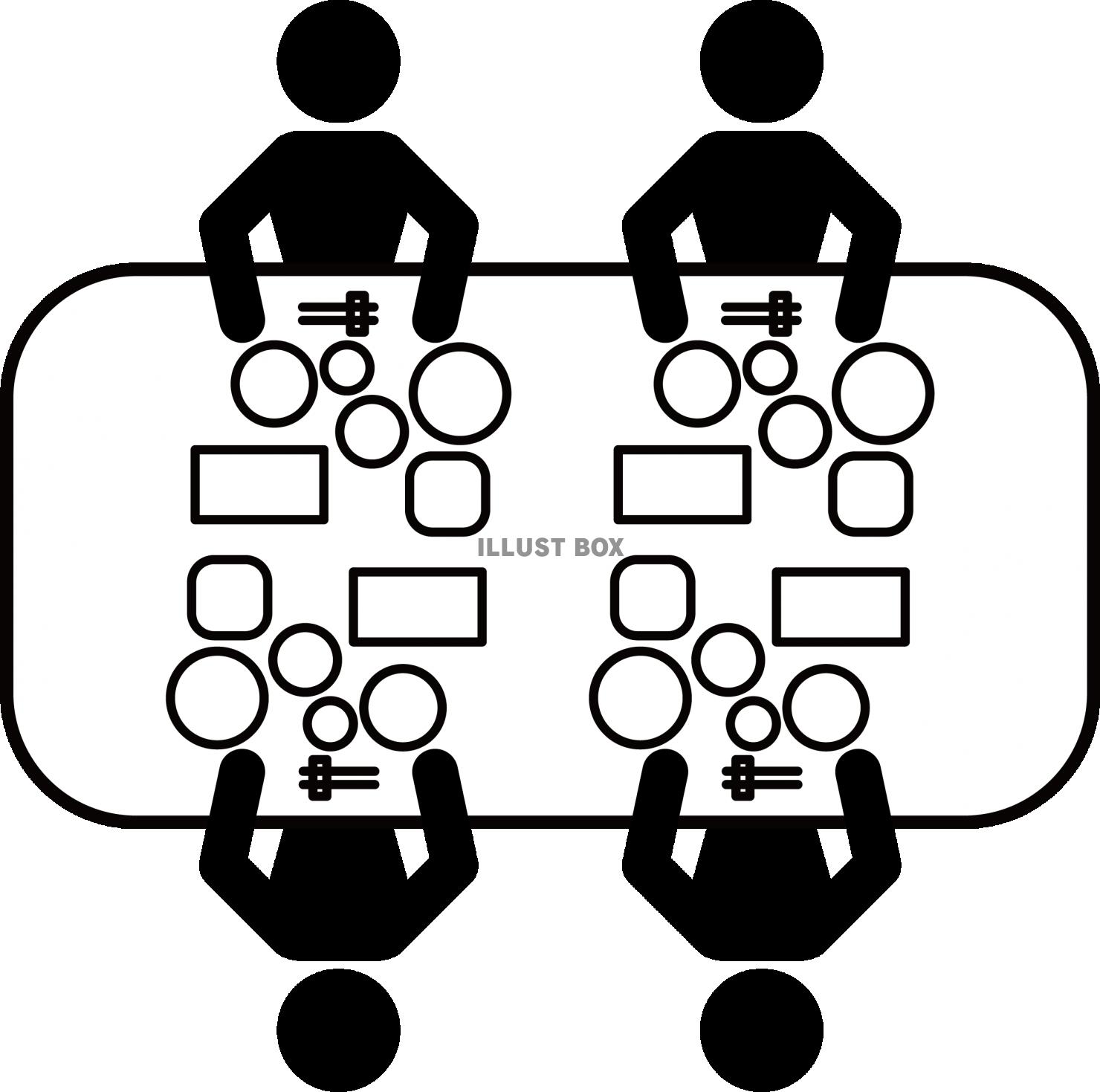 食卓　家族団欒　ダイニングテーブルを囲む家族　ピクトグラム