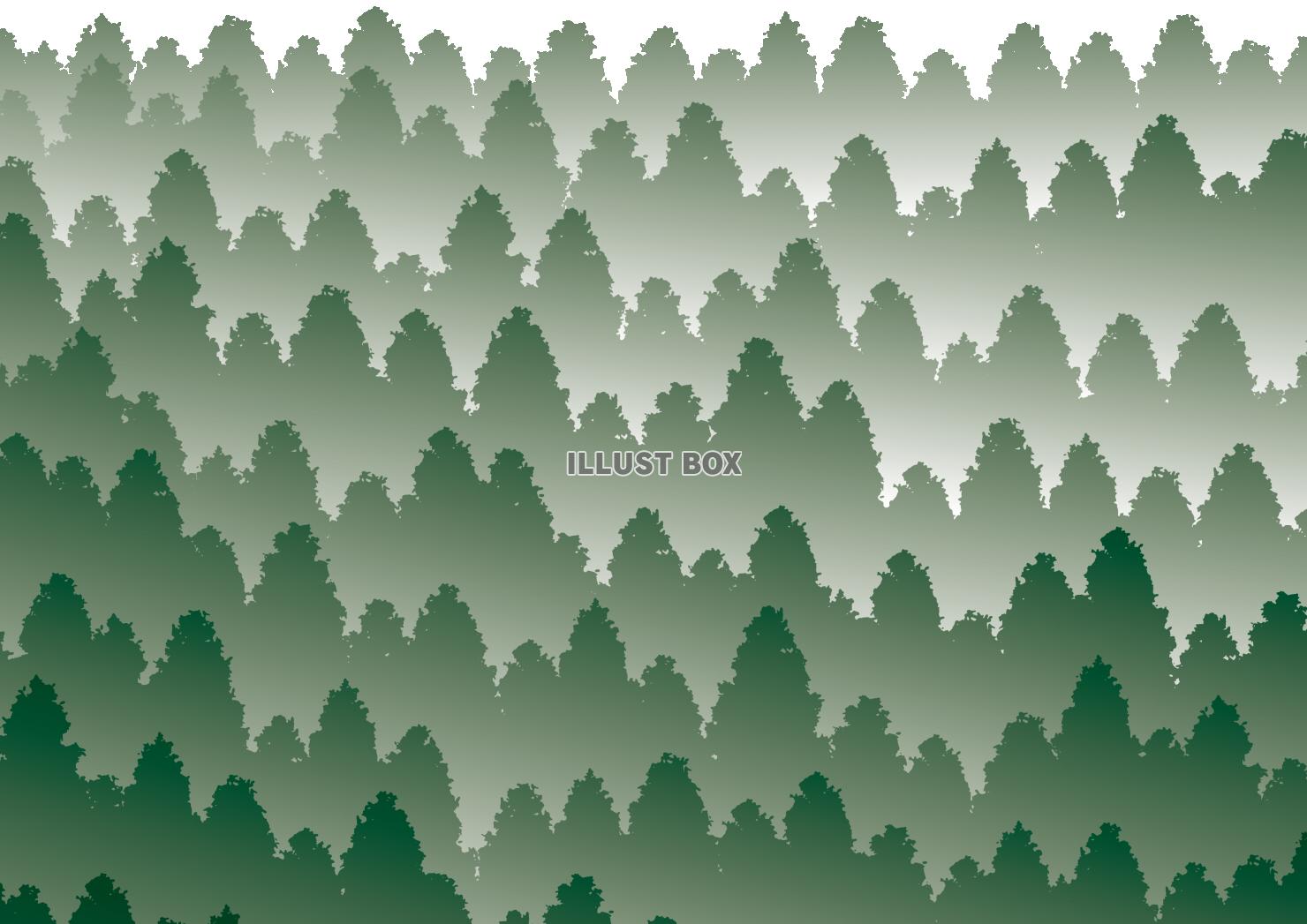 霧に霞む深い緑色の森林　樹林　壁紙　背景
