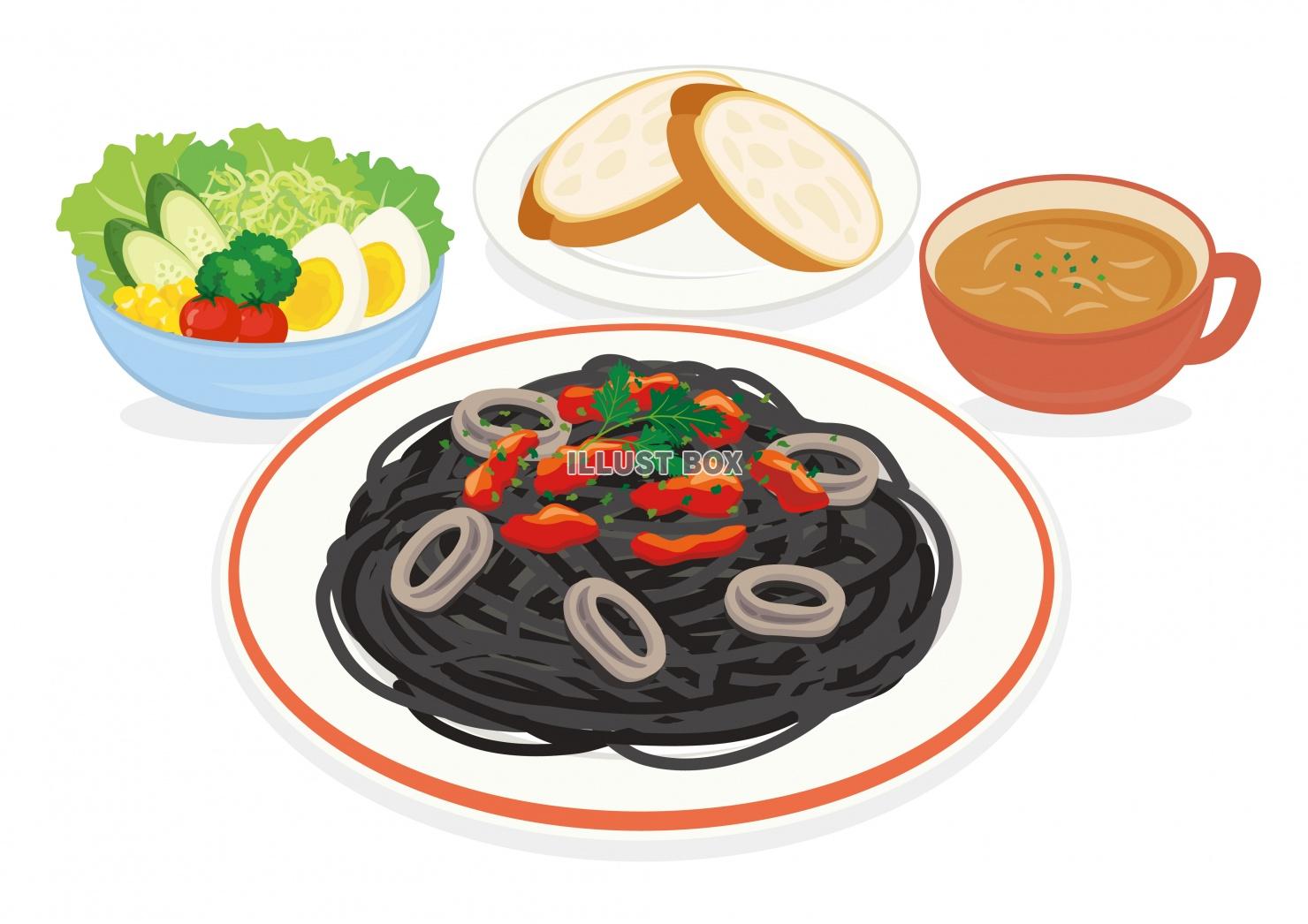 食事★洋食シリーズ★パスタ★イカ墨スパゲティー★背景白