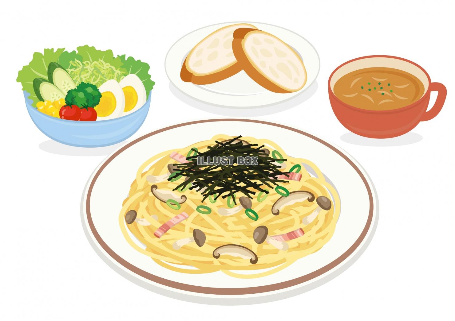 食事★洋食シリーズ★パスタ★和風きのこスパゲティー★背景白