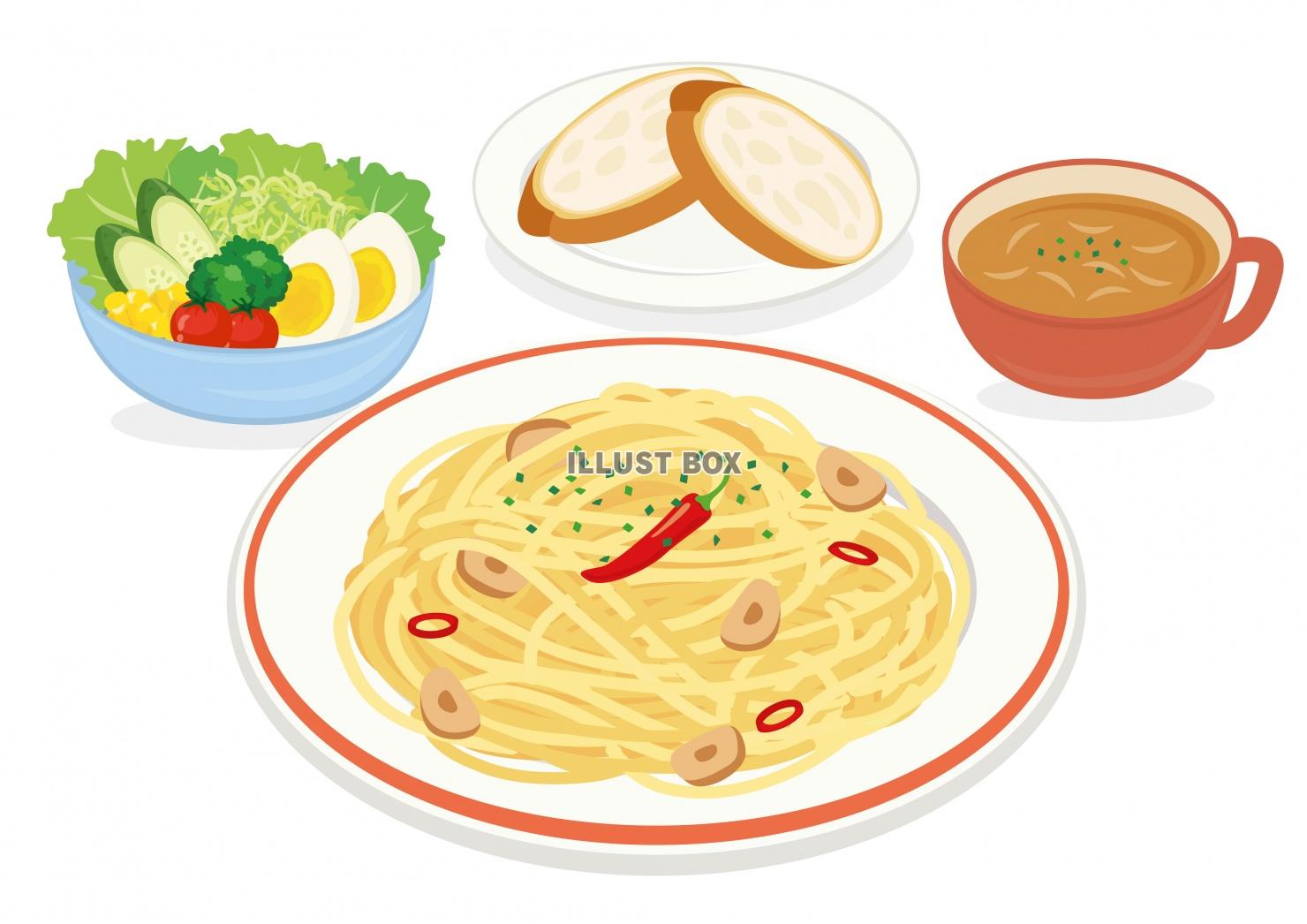 食事★洋食シリーズ★パスタ★ペペロンチーノ★背景白