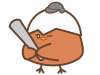 狙いを定めるバッターのひよこ（地鶏）