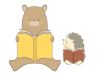 読書の秋　本を読むクマとハリネズミのイラスト　線あり