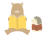 読書の秋　本を読むクマとハリネズミのイラスト　線なし