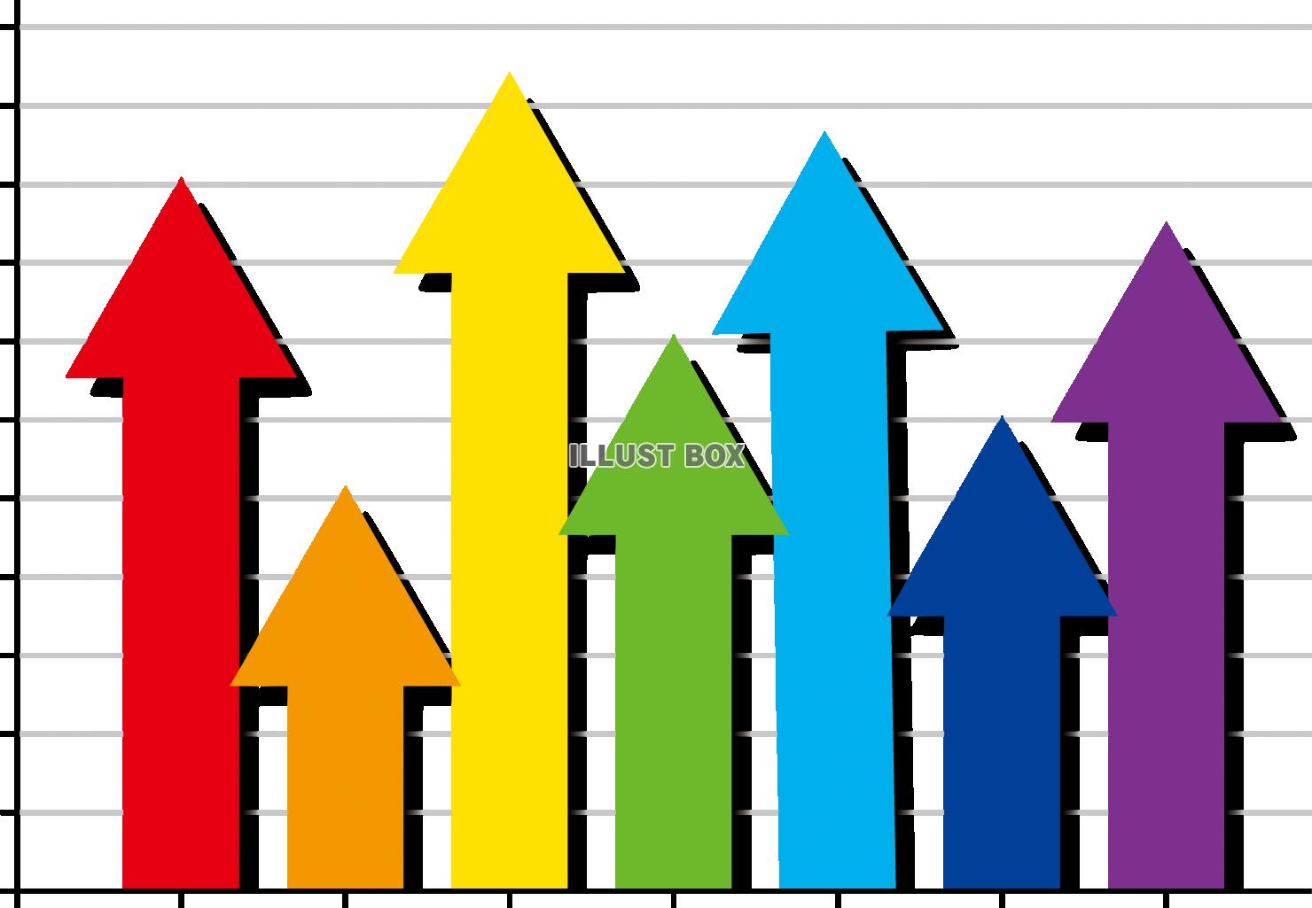 カラフルな矢印の棒グラフ　ビジネスイメージ