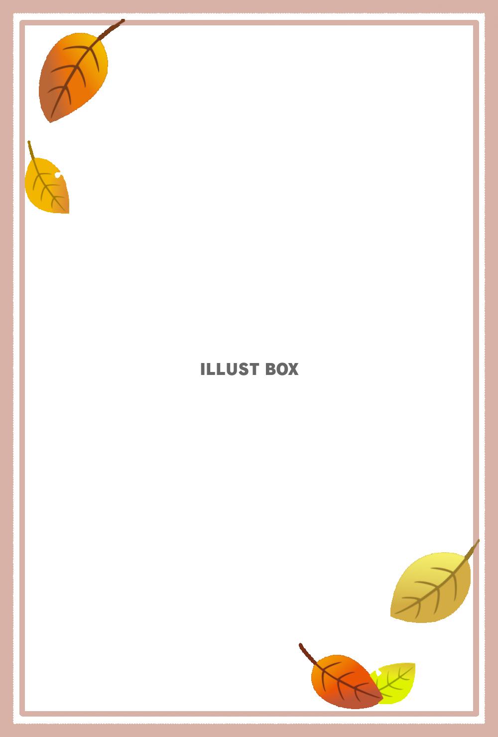 シンプルな落ち葉のフレーム　縦長枠　ピンク色　秋のイラスト　...