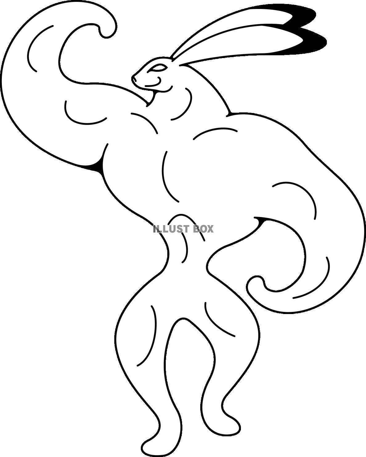 無料イラスト かっこいいマッチョなウサギのヒーロー モノクロ線画