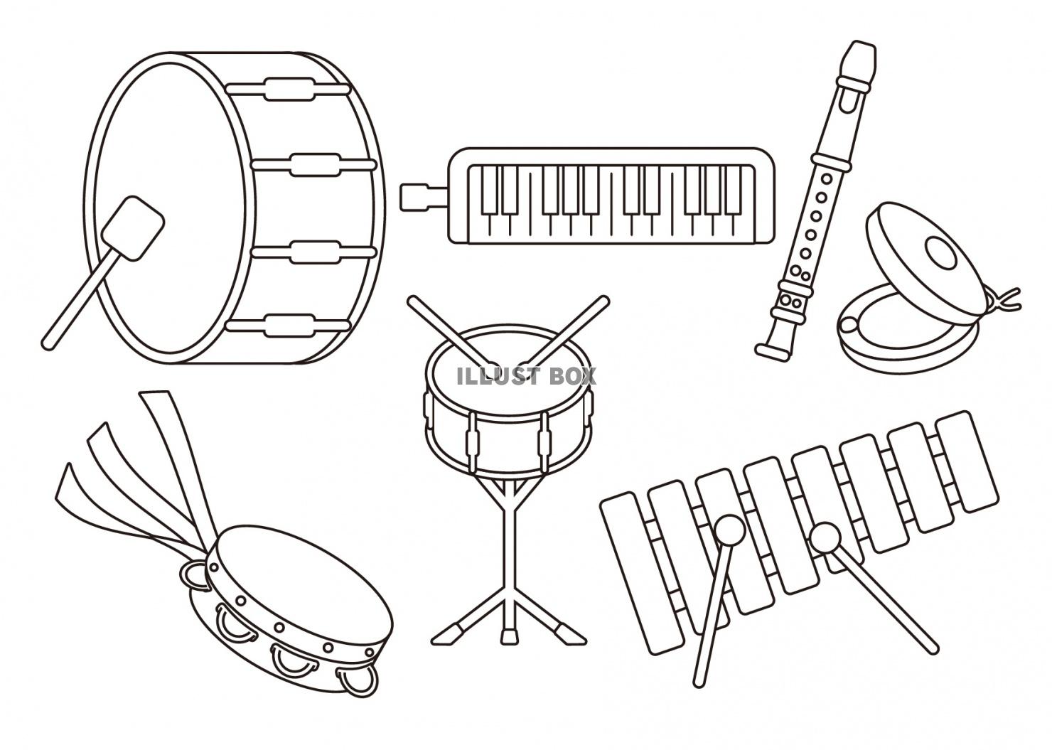 無料イラスト いろいろな楽器の塗り絵