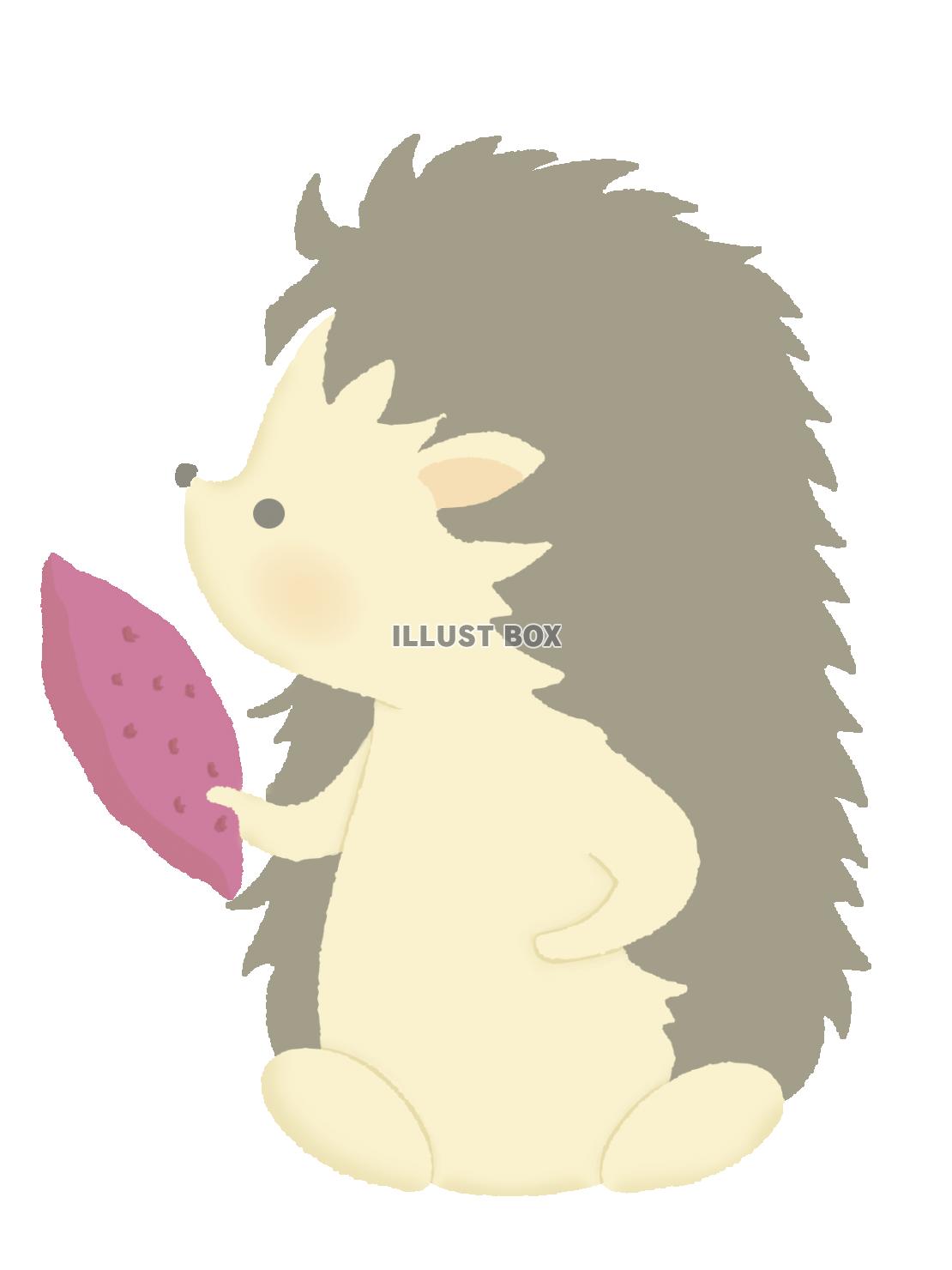 サツマイモを持つハリネズミのイラスト　線なし