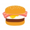ベーコンと卵とパティ（バーガー）の入ったお月見の季節のハンバーガーのイラスト