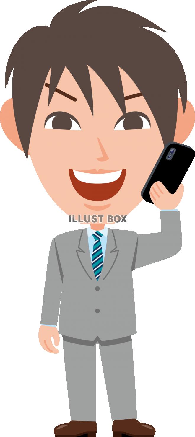 若いイケメンなビジネスマン　携帯　スマホ　通話　ポーズ