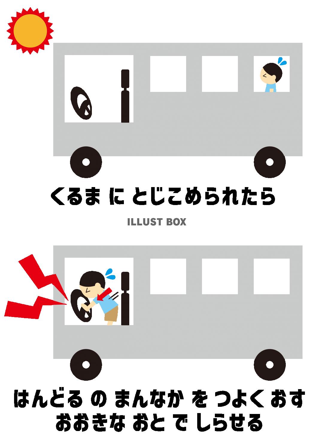 20_人物_子ども・車・閉じ込め・クラクション・注意書き・バ...