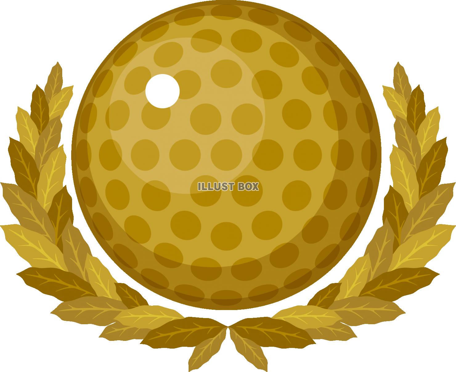 ゴールドの月桂樹の葉とゴルフ　スポーツ　勝利のシンボル