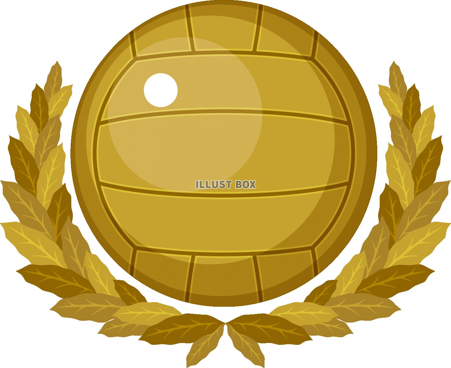 ゴールドの月桂樹の葉とバレーボール　スポーツ　勝利のシンボル
