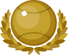 ゴールドの月桂樹の葉と軟式野球ボール　スポーツ　勝利のシンボル