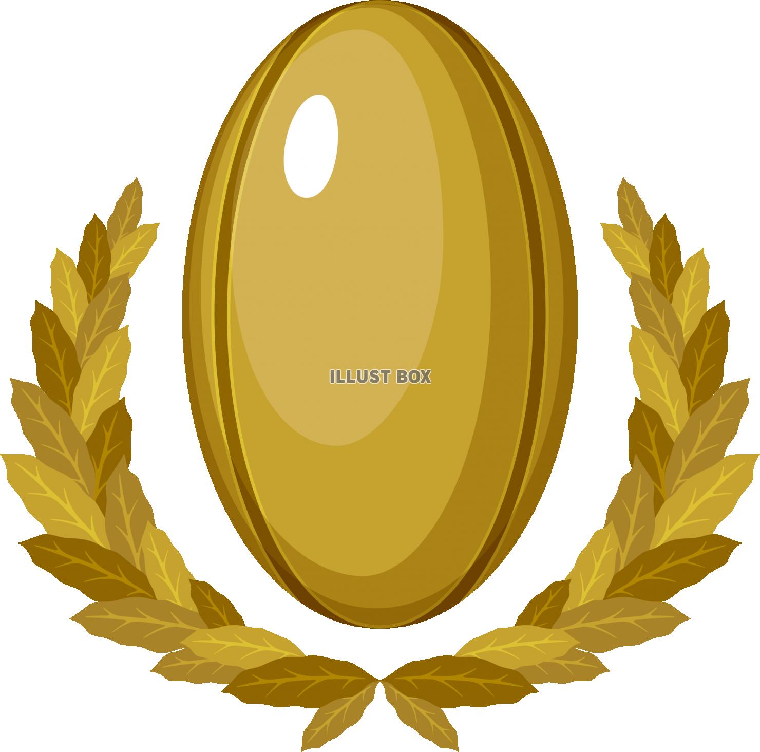 無料イラスト ゴールドの月桂樹の葉とラグビーボール スポーツ 勝利のシンボ