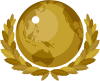 ゴールドの月桂樹の葉と地球　グローバルなイメージのマーク