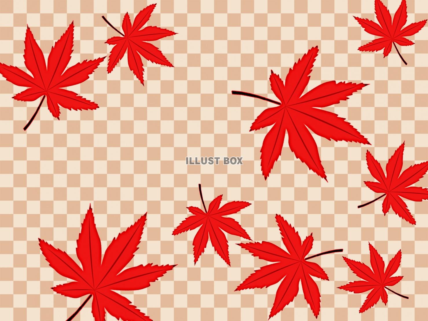 無料イラスト 市松模様と紅葉の葉っぱ壁紙シンプル背景素材イラスト