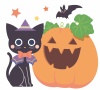 ハロウィン　ジャックオーランタンと黒猫のイラスト