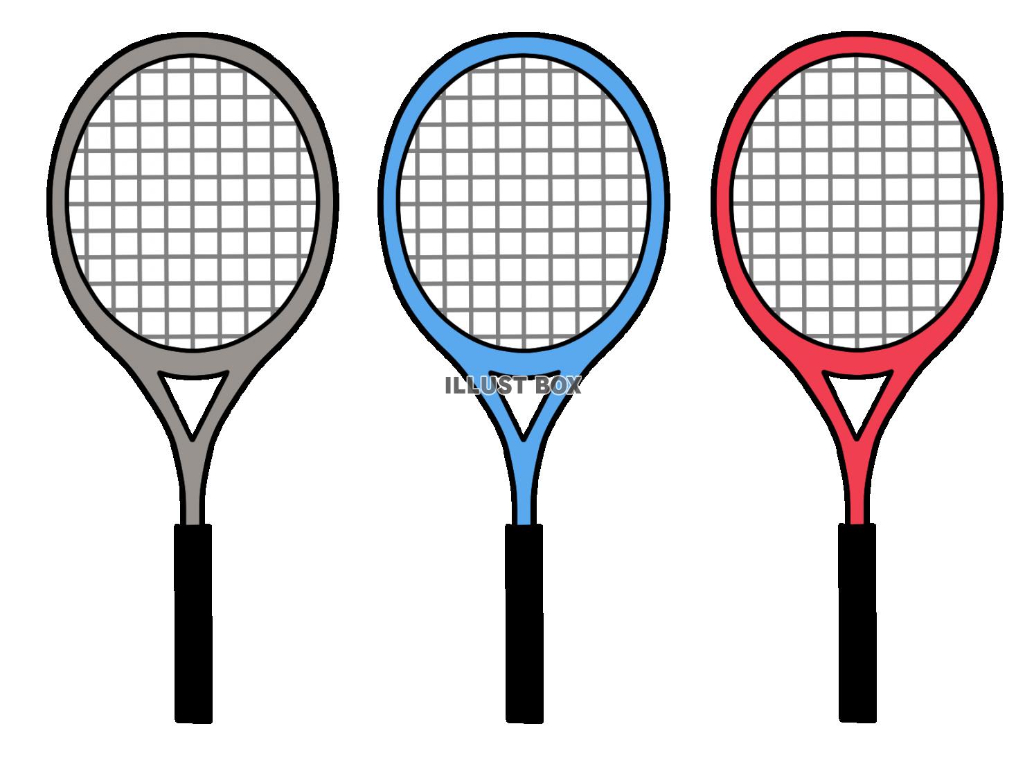 3本の色の違うテニスラケット