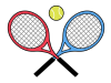 テニスボール２本の交差するテニスラケット