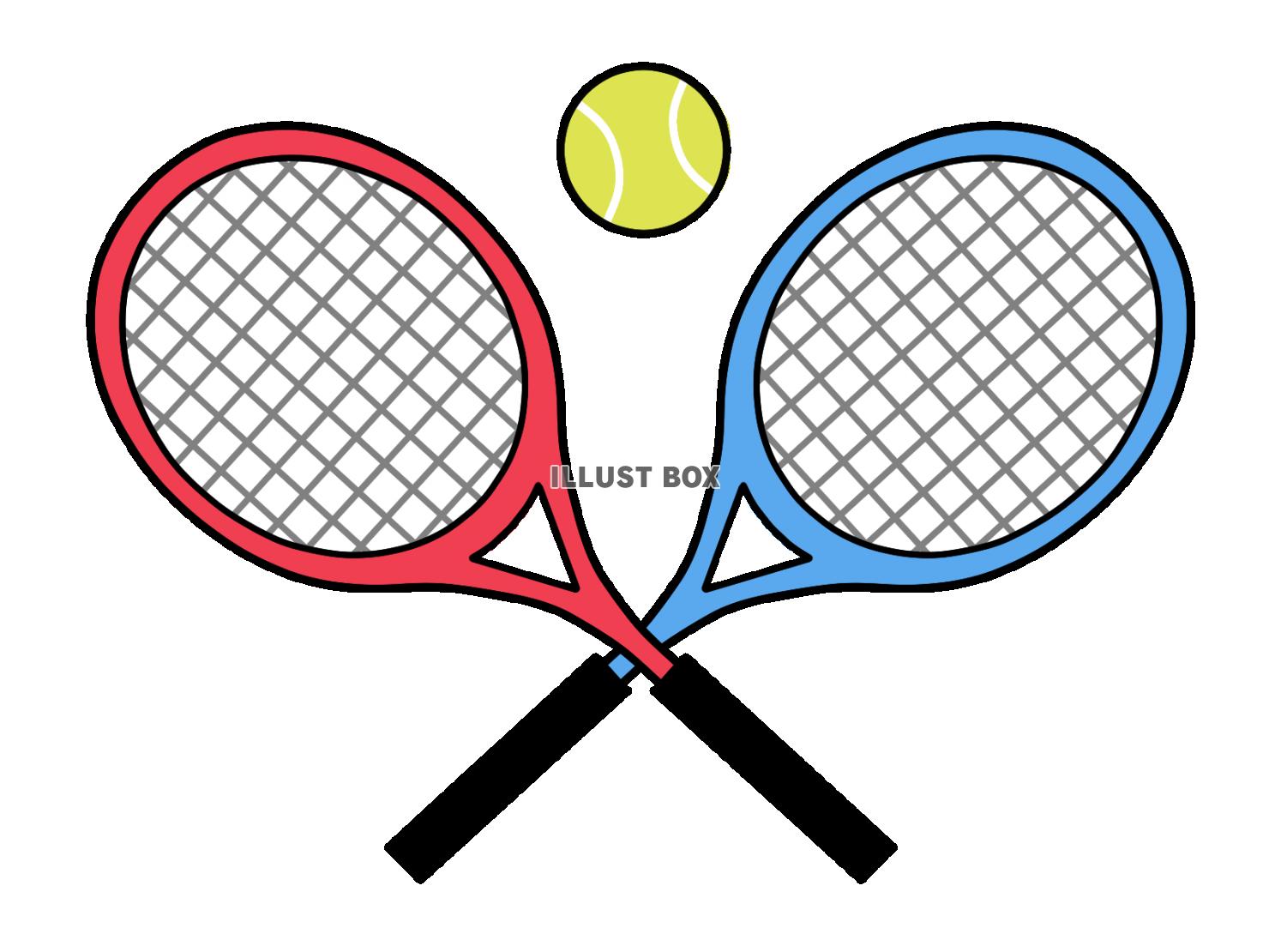 テニスボール２本の交差するテニスラケット：イラスト無料