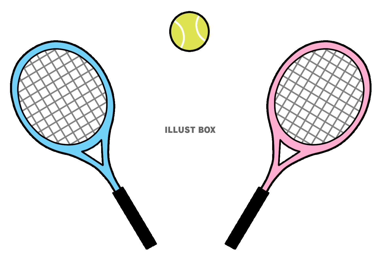 無料イラスト テニスボールと2本のテニスラケット