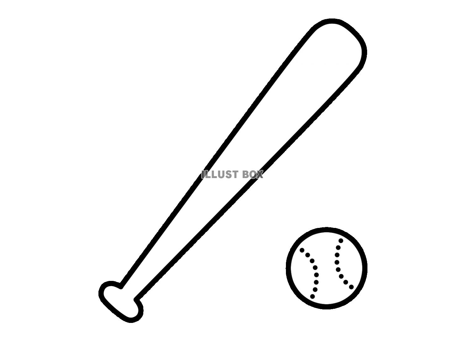 木製バットと野球の球　モノクロ