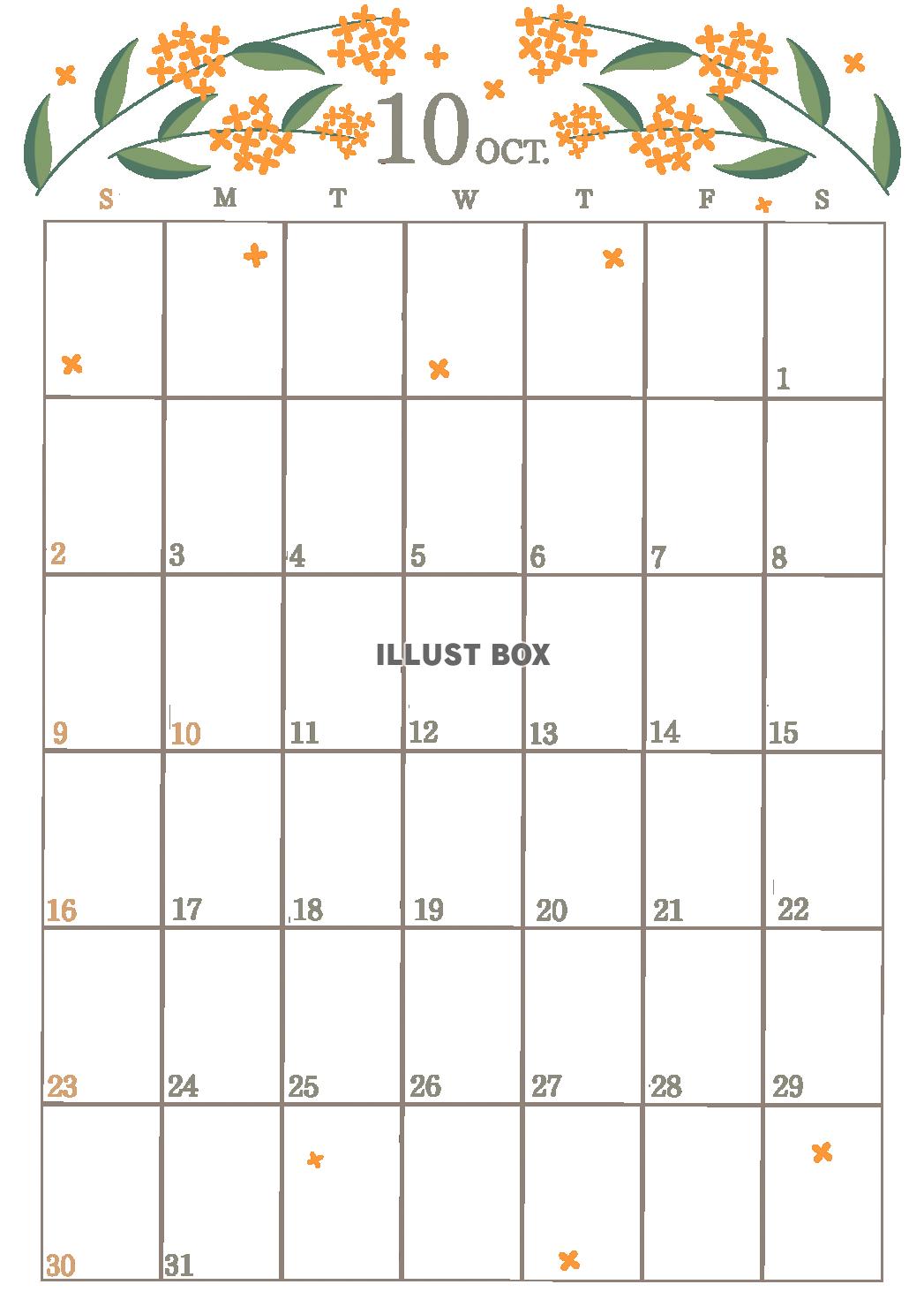 ２０２２年１０月のカレンダー（縦）　キンモクセイ