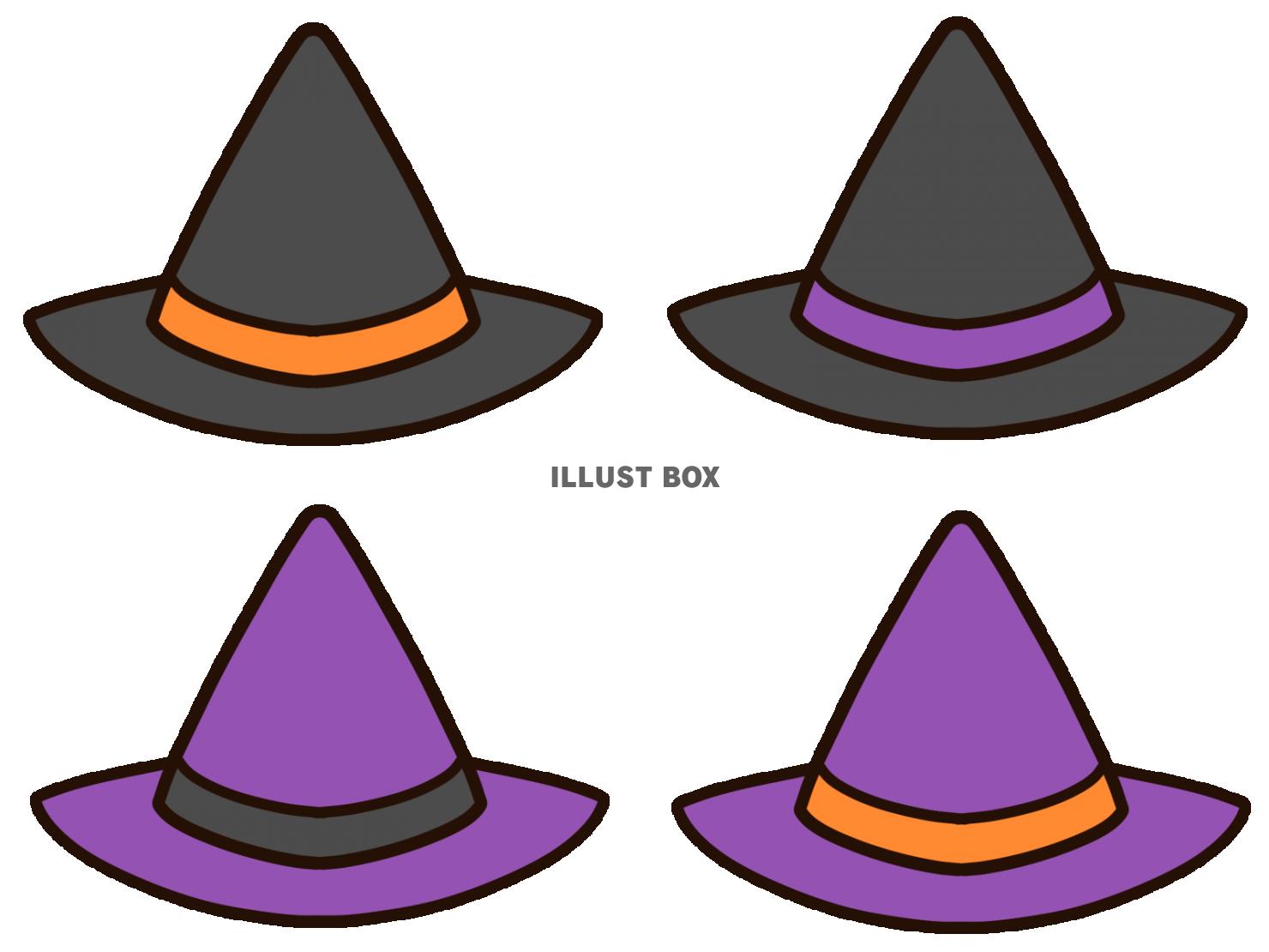 無料イラスト ハロウィン用の魔女の帽子セット