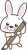かわいいうさぎが筆を持って習字をするイラスト