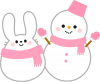 ウサギと雪だるま　ピンク