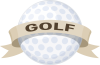 ゴルフボールとタイトルの帯　スポーツのシンボル　マーク