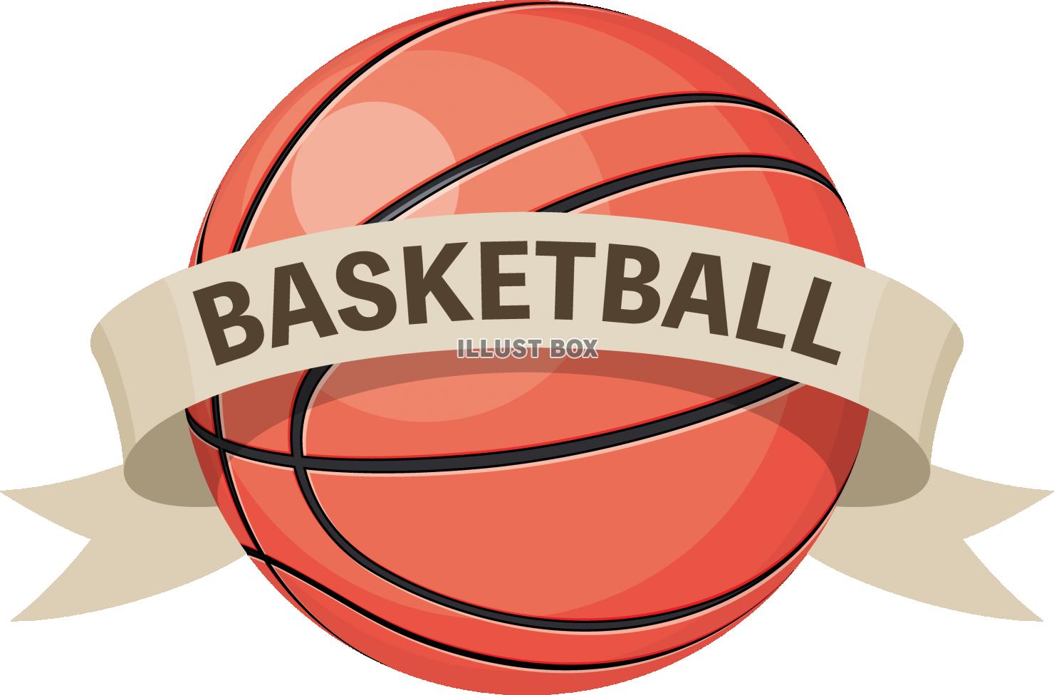 バスケットボールとタイトルの帯　スポーツのシンボル　マーク