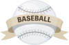 軟式野球のボールとタイトルの帯　スポーツのシンボル　マーク