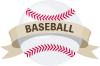 野球のボールとタイトルの帯　スポーツのシンボル　マーク