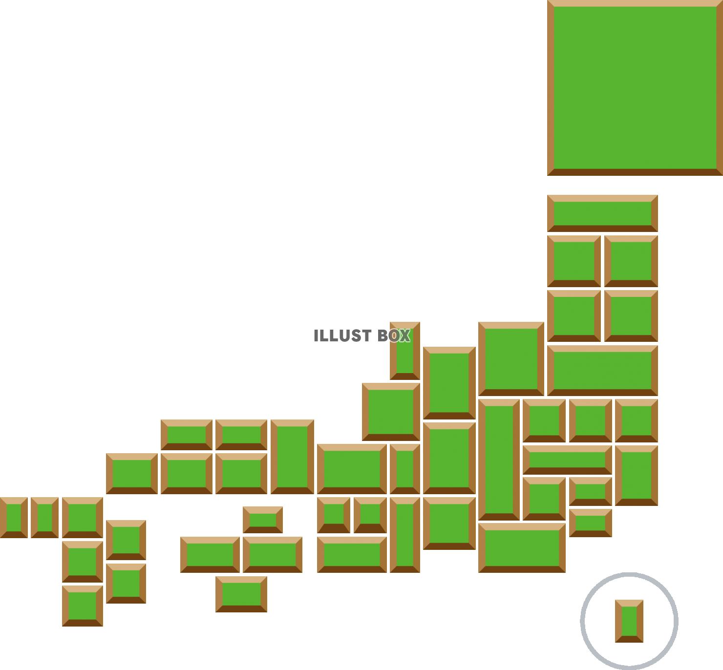 四角のタイルで単純化した日本地図