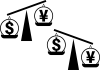 円高ドル安　円安ドル高　円相場のイメージ 　モノクロ